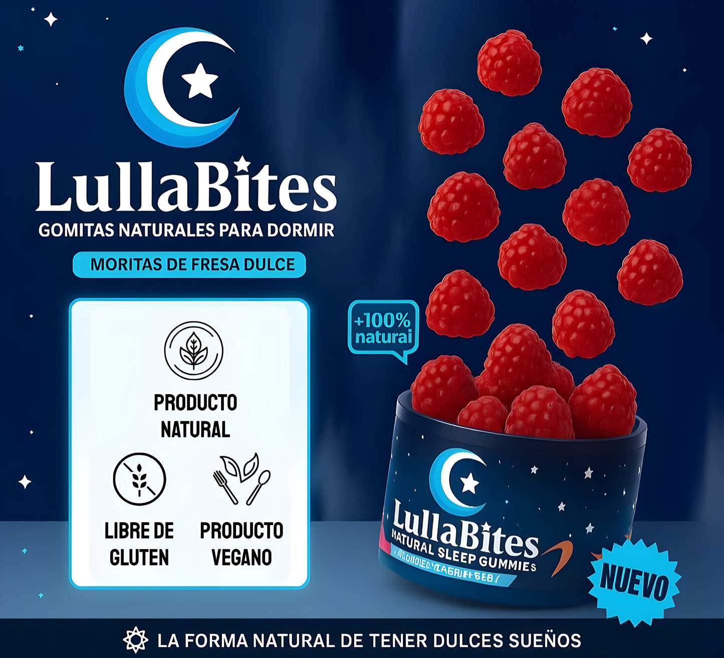 LullaBites | Adiós al Insomnio: Gomitas de Sueño Profundo con L-Teanina y Magnesio (60 Unids)